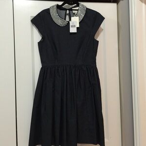 kate spade Black Fit-and-Flare Dress with Jeweled Peter Pan Collar